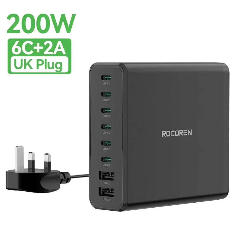 Rocoren 200W 8-Port Desktop Charger
