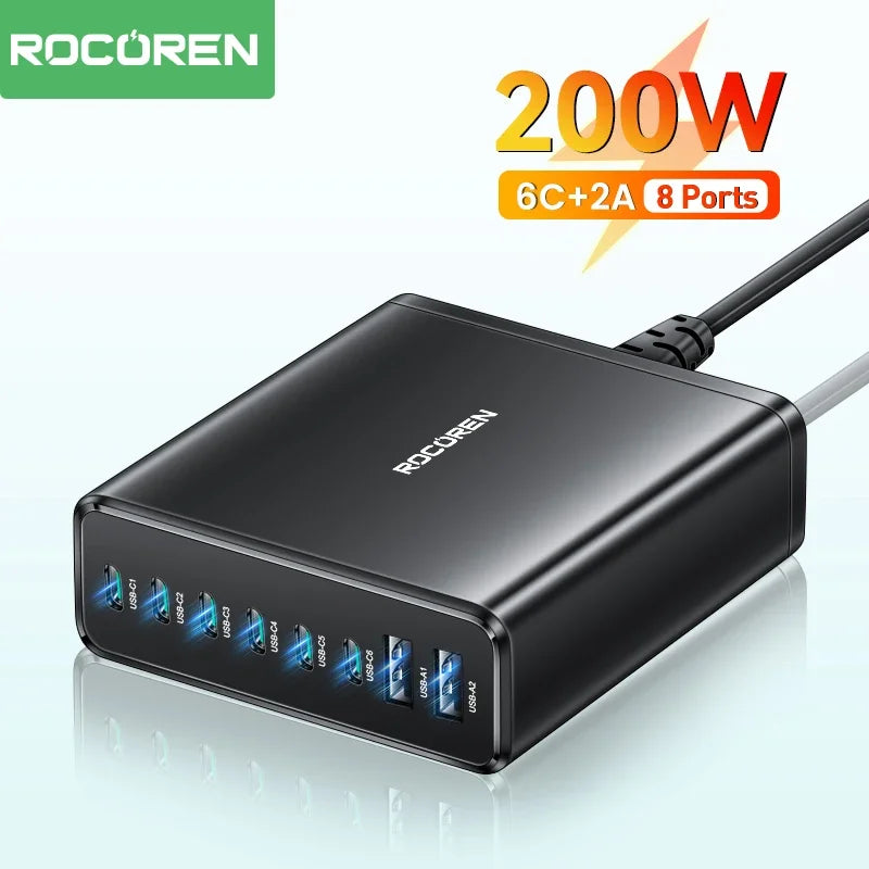 Rocoren 200W 8-Port Desktop Charger