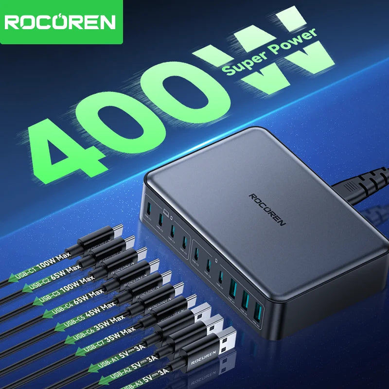 Rocoren 400W 10-Port Desktop Charging Station