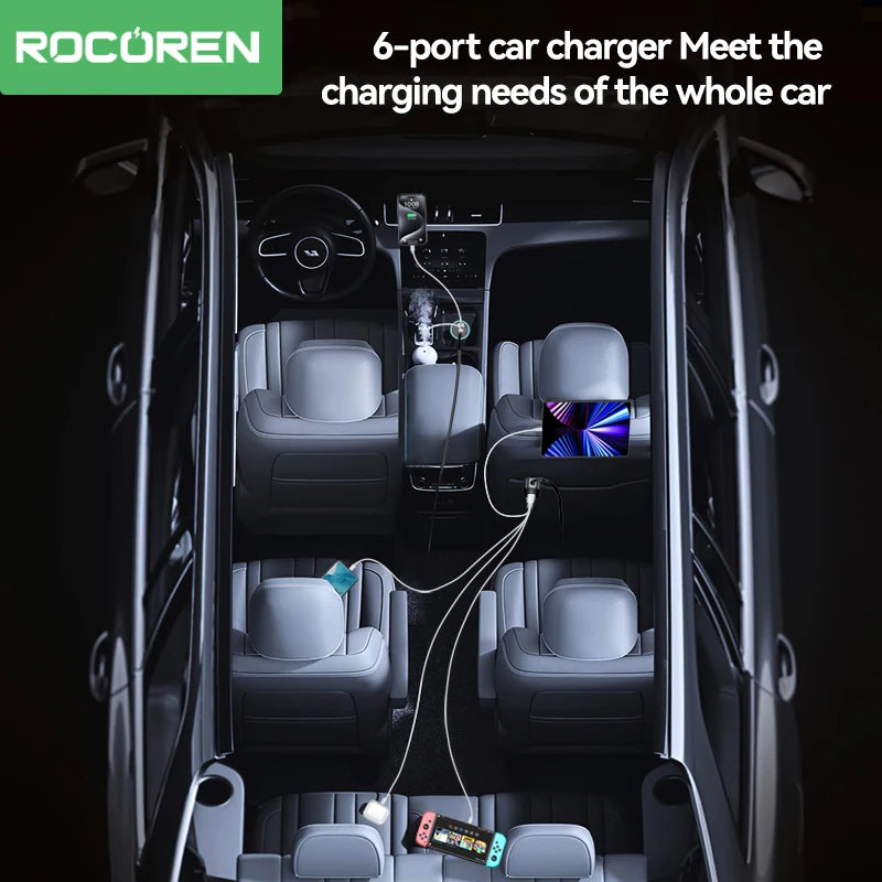 Rocoren 105W 6-Port Car Charger for Front & Back Seat