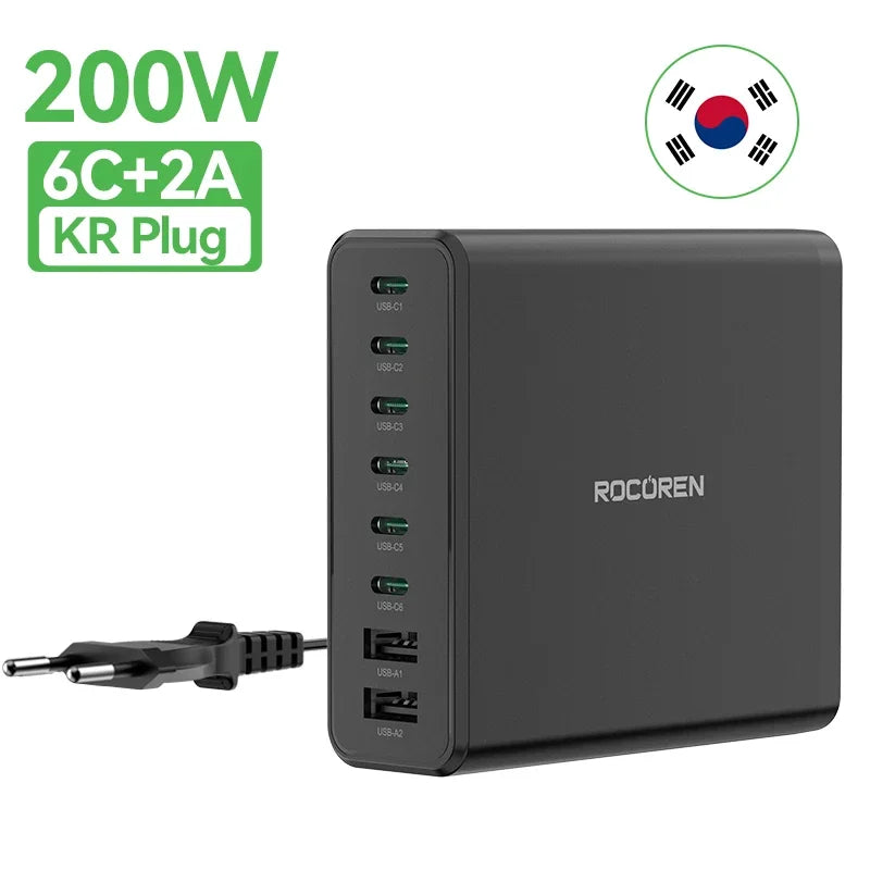 Rocoren 200W 8-Port Desktop Charger