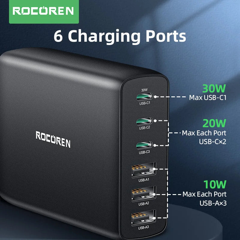 Rocoren 100W 6-Port Desktop Charger